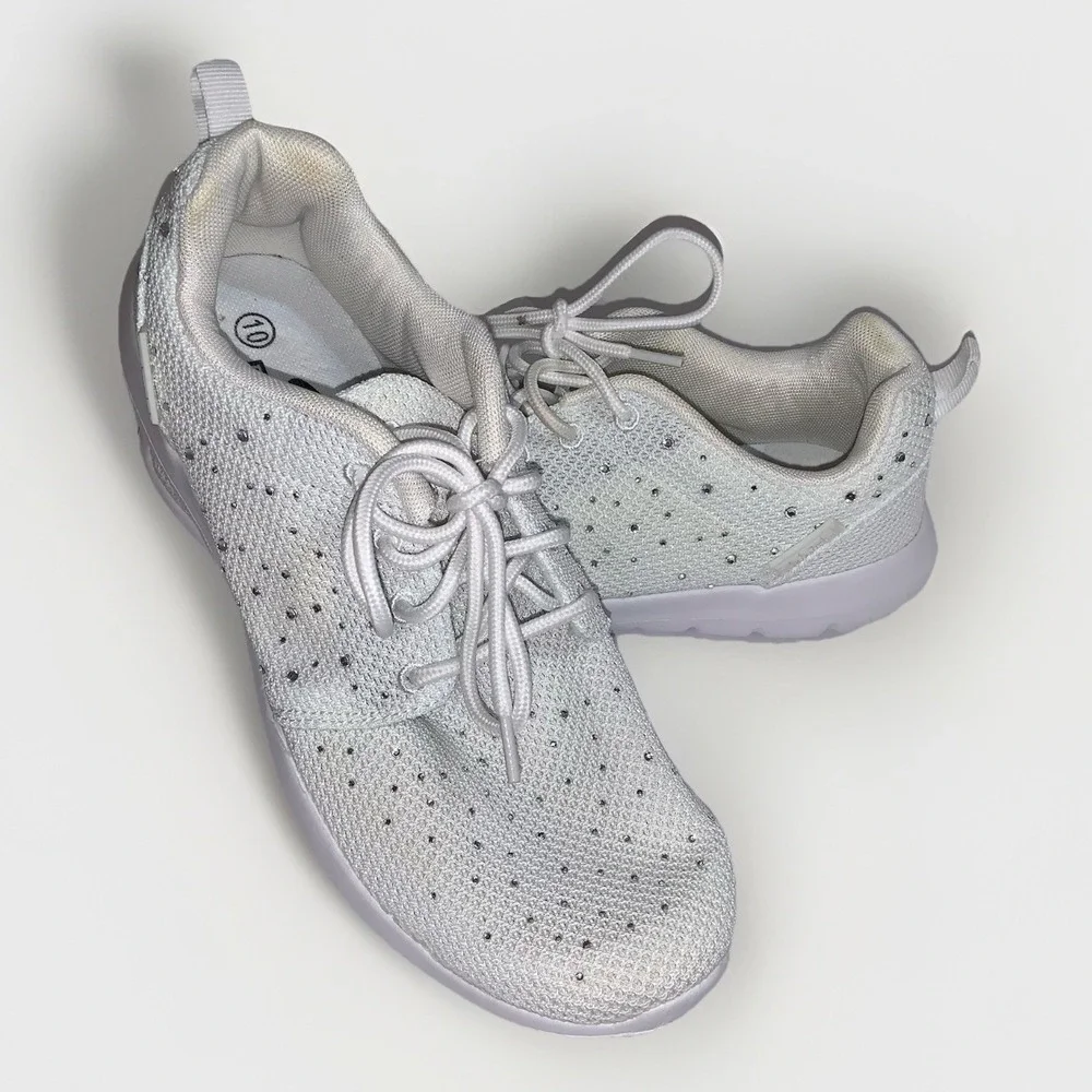 Women's Size 10 White Rhinestone Mesh Sneakers Bling Lace Up Sparkle Casual Glam